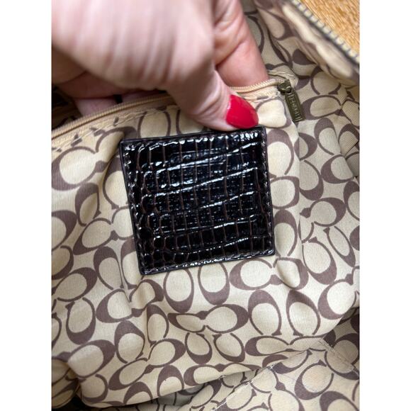 Coach 1941 Croc Embossed Patent Leather Tote Large Dark Brown Shoulder Bag - Picture 8 of 10